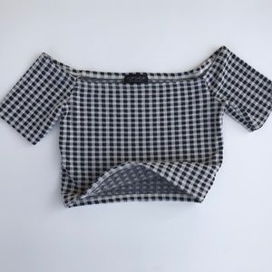 Top Shop Off The Shoulder Gingham Crop Top